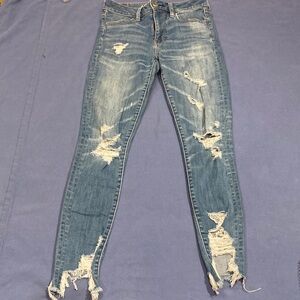 American Eagle Outfitters Distressed Skinny Jeans in Blue